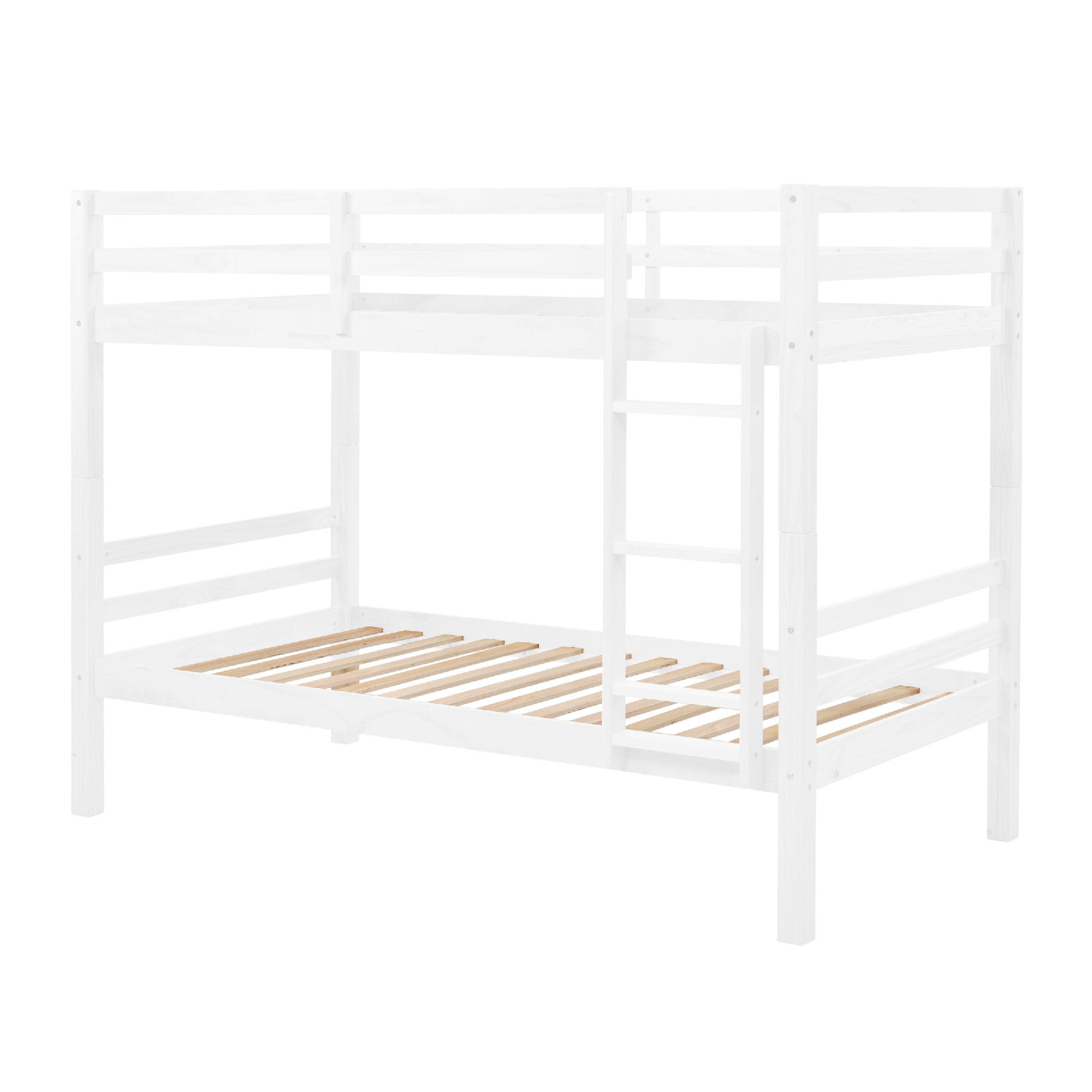 Twin Over Twin Bunk Bed With Thick Posts,Wooden Bunk Bed With High Guardrail And Ladder For Kids, Teens, Dorm Rooms, And Guest Rooms,No Box Spring Needed,White_voghion.com
